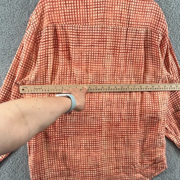 Tommy Bahama 100% Linen MensLarge Orange/White Gingham Plaid Shirt - Picture 12 of 16